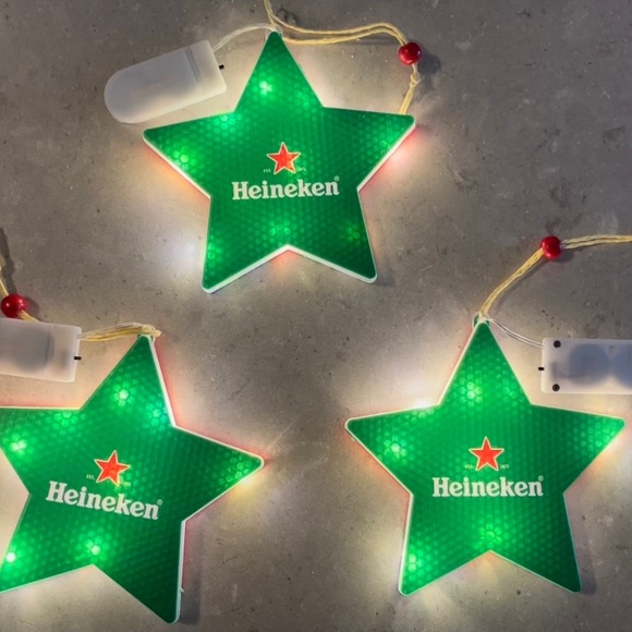 Set of 3 Heineken beer double-sided illuminating star Christmas ornaments - Picture 4 of 15
